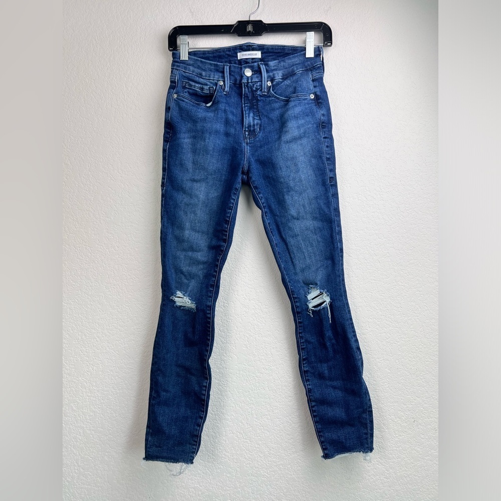 Good American Good Legs Crop Distressed Jeans Size 2/26